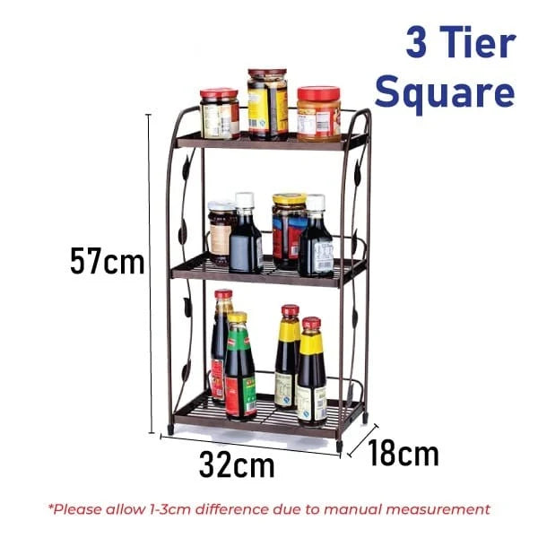 Spice Rack Organizer Metal, 3 Tier Spice Rack Vegetable Stand Folding Metal Storage Shelf Rack for Kitchen, Kitchen Organizer, Bathroom Organizers, Makeup Organiser Metal, Office Storage Shelf 3 Layer Metal Folding Rack